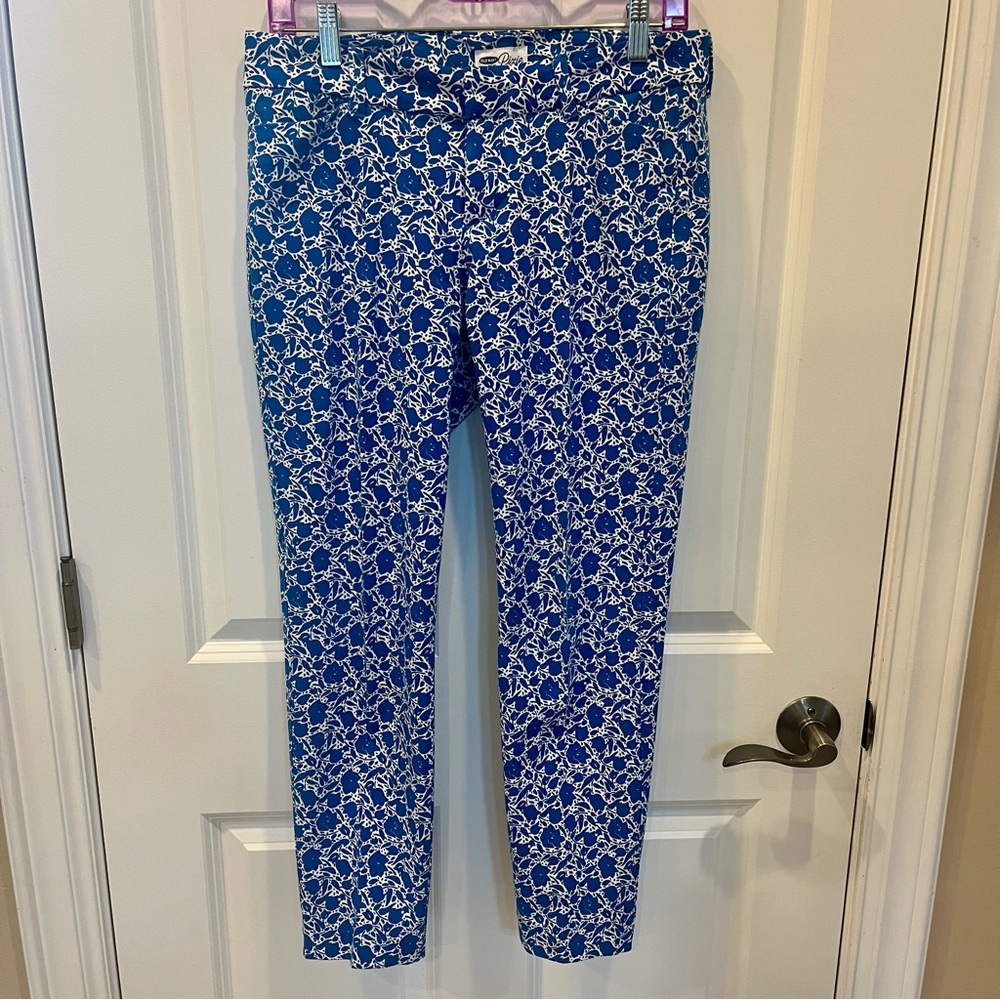 Women’s SZ 6 OLD NAVY MID-RISE STRAIGHT STRETCH ANKLE BLUE FLORAL PIXIE PANTS